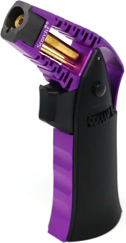 Miniatura 2 de Antorcha Scorch Torch CNC maquinada de 17,14 cm de alto, antorcha de llama de aluminio portátil ajustable recargable con butano en caja de regalo