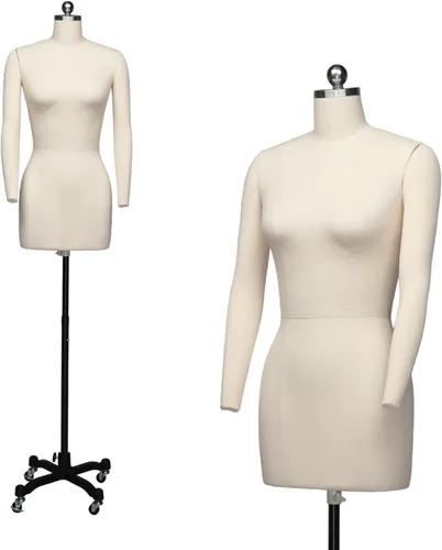 Bonnlo Maniquí de costura femenino, talla 6, forma de vestido profesional para exhibición y diseño a medida, torso ajustable en altura con base de