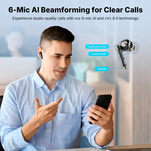 Miniatura 6 de EarFun Air Pro 4+ Auriculares inalámbricos con cancelación de ruido adaptativa, Qualcomm aptX sin pérdida, controladores duales, auriculares de Negro