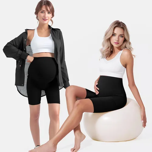 Miniatura 4 de Buauty Pantalones cortos de maternidad para mujer con bolsillos sobre el vientre, yoga, correr, atletismo, embarazo, pantalones cortos de descanso