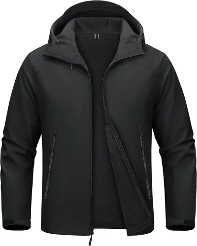 Miniatura 9 de MAGCOMSEN Chaqueta impermeable Softshell para hombre, con forro polar, ligera, con capucha, rompevientos, para invierno, senderismo, táctica