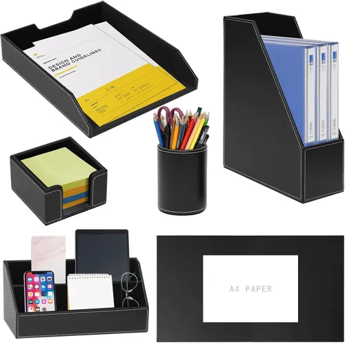 Juego de 6 piezas de suministros de oficina/organizador de escritorio con almohadilla de escritura de cuero para escritorio, bandeja de papel para