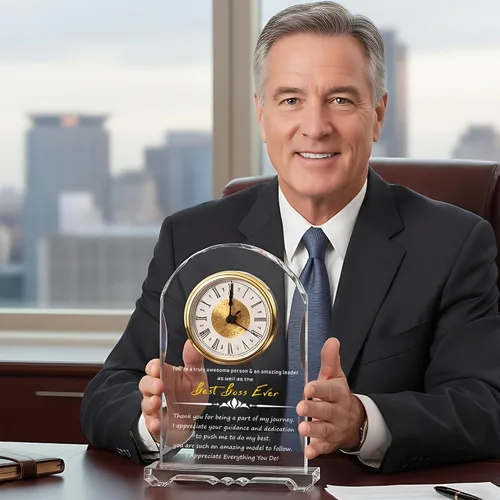 Miniatura 3 de Reloj de Cristal Significativo para Jubilación, Regalos para Mujeres y Hombres, Mejor Jefe de Todos, Feliz Reloj de Jubilación Placa de Regalo