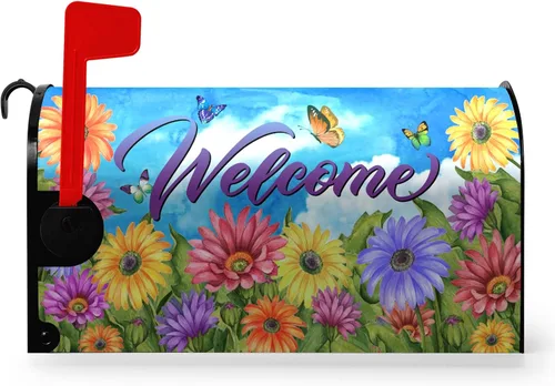 Miniatura 67 de Funda para buzón de verano magnética, girasol de verano impermeable, fundas para buzón de primavera, mariposas florales, buzón de poste, cubiertas