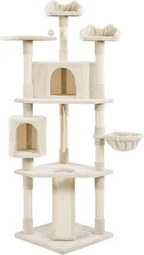 Miniatura 10 de Topeakmart Árbol para gatos grande de 79 pulgadas para gatos de interior, árbol para gatos de varios niveles con postes rascadores, cesta y postes