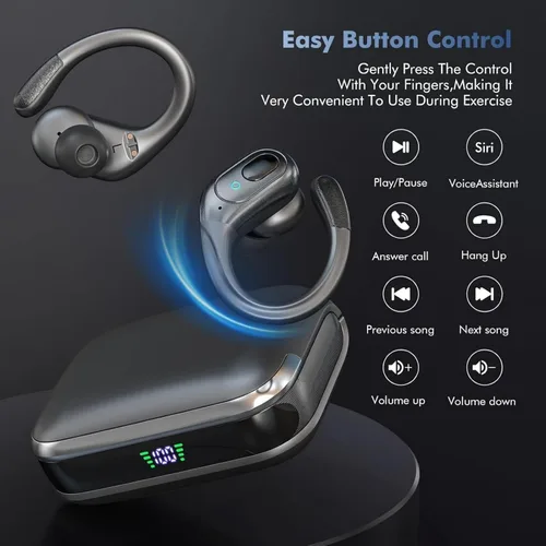 Miniatura 3 de sajawass Auriculares inalámbricos, auriculares Bluetooth deportivos, auriculares deportivos con 75 horas de reproducción, con pantalla
