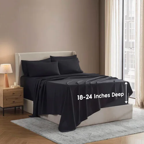 Miniatura 20 de Nestl Juego de sábanas extra profundas tamaño King, sábanas transpirables y refrescantes de 6 piezas, juego de ropa de cama de lujo con bolsillos
