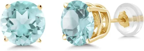 Miniatura 2 de Gem Stone King Aretes redondos de oro amarillo de 14 quilates con piedra natal de 0.197 in Aretes de oro para mujer