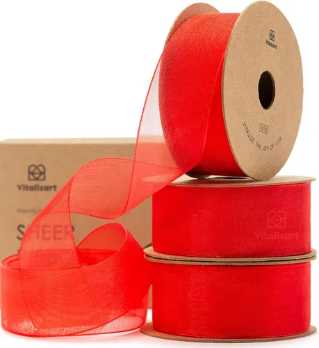 Miniatura 7 de Vitalizart Cinta negra de organza transparente de 1 pulgada x 30 yardas, cintas de tela hechas a mano para envolver regalos, árbol de Navidad