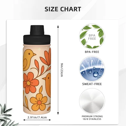 Miniatura 4 de Abstract flowers Printed Insulated Water Bottle, 18oz Stainless Steel Funny Travel Mug, Leakproof Hot & Cold for Sports, Gym, Hiking