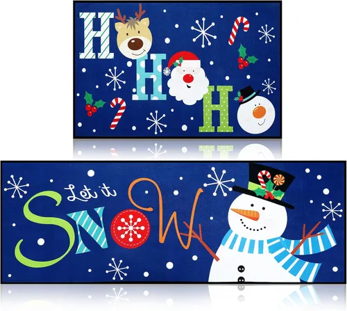 Miniatura 7 de Ceenna Tapete decorativo de invierno para cocina, 2 unidades, con diseño de nieve Let It Snow, lavable, antideslizante, tapete rojo y negro a