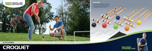 Miniatura 4 de Wild Sports Juego de croquet para 6 jugadores, incluye 6 mazos, 6 bolas, 2 estacas, 9 wickets, bolsa de almacenamiento, para todas las edades