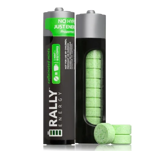 Mentas de cafeína de Rally, 60 miligramos de cafeína, energía instantánea, mentas con cafeína de aliento fresco, 0 azúcar, sabor natural a menta (2