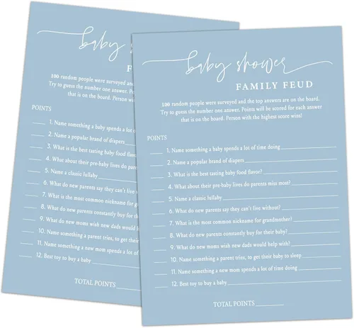 Miniatura 9 de Family Feud - Juego de baby shower, paquete de 30 tarjetas, clave de respuestas, decoraciones de género neutro, suministros de juego