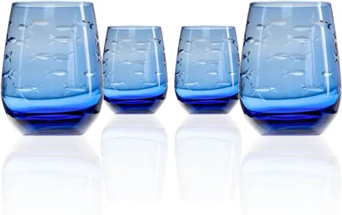 Miniatura 24 de Rolf Glass School of Fish - Copas de vino blanco de 12 onzas, juego de 4 copas de vino sin plomo, copas de vino grabadas con rueda de diamante, 12oz