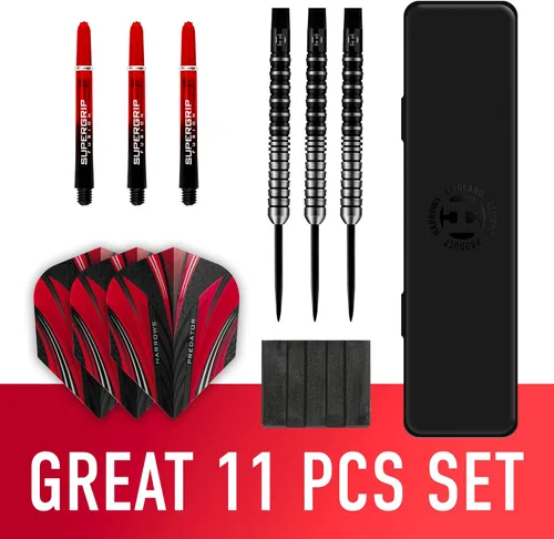 Miniatura 3 de Harrows Predator 90% Tungsten Steel Tip Darts Set 21g, 22g, 23g, 24g, 25g & 26g - Includes Ultra Traction Grip, Supergrip Fusion Shafts, Prime