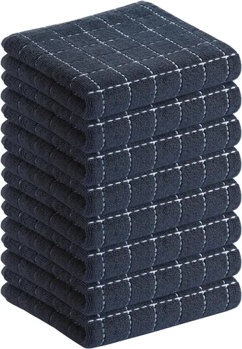 Homaxy Toallas de cocina de rizo de algodón 100% (gris oscuro, 13 x 28 pulgadas), diseño a cuadros, suaves y súper absorbentes, paquete de 8