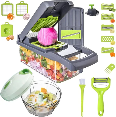 Cortador de verduras 16 en 1 con picador de especias, 7 cuchillas, cortador de verduras y cebolla