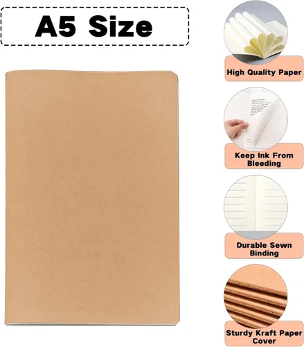 Miniatura 2 de Paquete de 10 cuadernos de papel kraft rayados A5 a granel, papel grueso de 80 GSM, 36 hojas 72 páginas (actualizado de 30 hojas y 60 páginas)