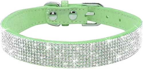 Miniatura 9 de Collar para perro con cristales de imitación, collar de piel sintética con brillantes para perro, gato y cachorro en color negro, tallas S M L XL