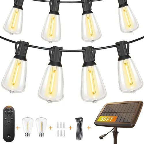 Miniatura 13 de BLIATLUS Guirnalda de luces solares superbrillantes de 100 pies para exteriores, impermeable, con control remoto, 30+2 bombillas LED ST38