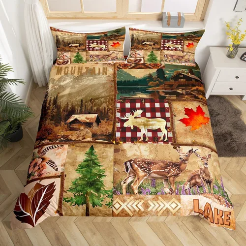 Miniatura 21 de Funda de edredón de ciervos de alce, juego de ropa de cama de animales del bosque, decoración rústica de granja, funda de edredón individual