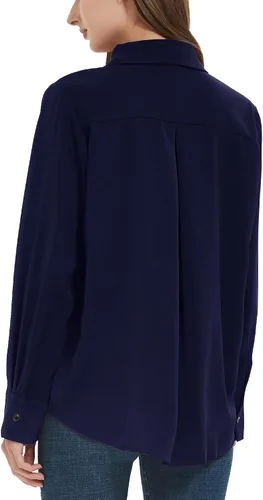 Miniatura 3 de YAMANMAN Blusa clásica de gasa con botones para mujer, manga larga, cuello