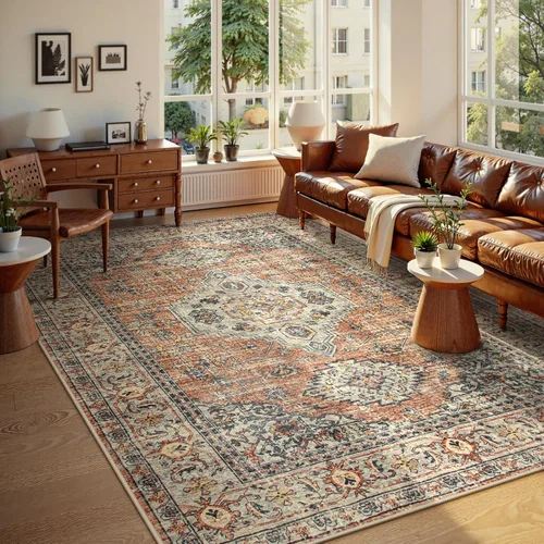 Miniatura 64 de Lahome Alfombra oriental lavable de área pequeña, 2 x 3 pies, para entrada, cocina, ultra fina, suave, tapete antideslizante para puerta de Azul