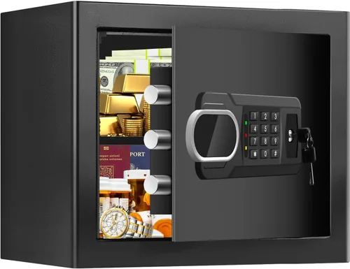 Miniatura 14 de Caja de seguridad pequeña contra incendios de 1.3 pies cúbicos para el hogar, caja de seguridad ignífuga con teclado digital, llaves de repuesto