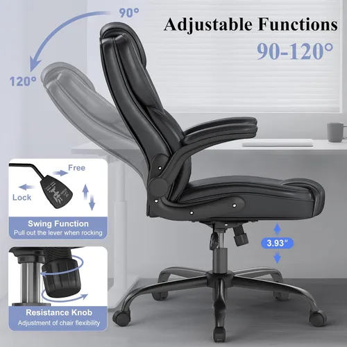 Miniatura 5 de AnyGod Silla de oficina ejecutiva, cómodas sillas ergonómicas de escritorio para computadora con reposabrazos abatibles, soporte lumbar, respaldo