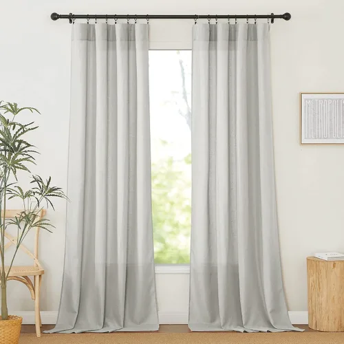 Miniatura 16 de RYB HOME - Cortinas de lino natural de 36 pulgadas de largo, juego de 2 paneles - Cortinas tejidas de lino suaves y transpirables, cortinas ligeras
