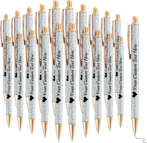 Miniatura 32 de Bolígrafos con purpurina personalizados con nombre, bolígrafos bonitos y bonitos personalizados, bolígrafos retráctiles de tinta negra, suministros