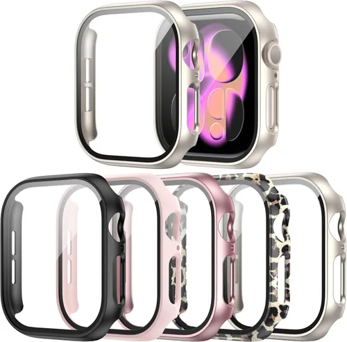 Miniatura 16 de Paquete de 14 fundas para Apple Watch Series 3 2 1 de 38 mm con protector de pantalla de vidrio templado, funda protectora totalmente rígida