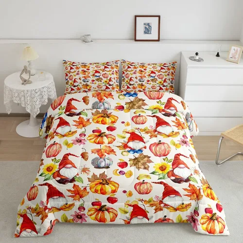 Miniatura 11 de Erosebridal Edredón de Halloween, edredón de otoño con hojas de plumón para dormitorio, decoración de sala de estar, farol de calabaza, juego