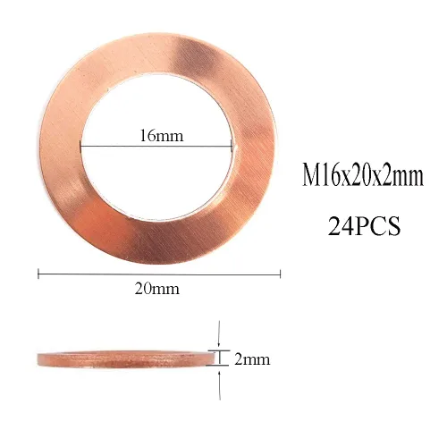 24 piezas 0.630x0.866x0.079 in cobre aplastamiento arandela anillo plano sello junta fijación montaje M16