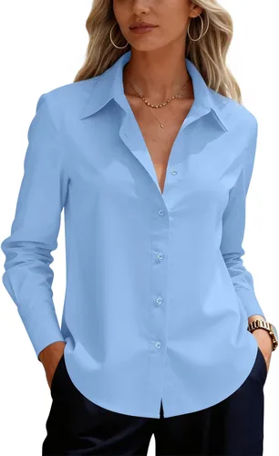 Miniatura 19 de siliteelon Camisas de vestir con botones para mujer, camisas de vestir de manga larga para mujer, camisas de trabajo de algodón de ajuste regular
