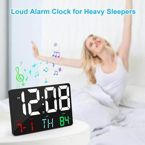 Miniatura 2 de Amgico Reloj despertador digital con repetición, temperatura, atenuación automática, calendario de pantalla grande de 11.5 pulgadas, reloj
