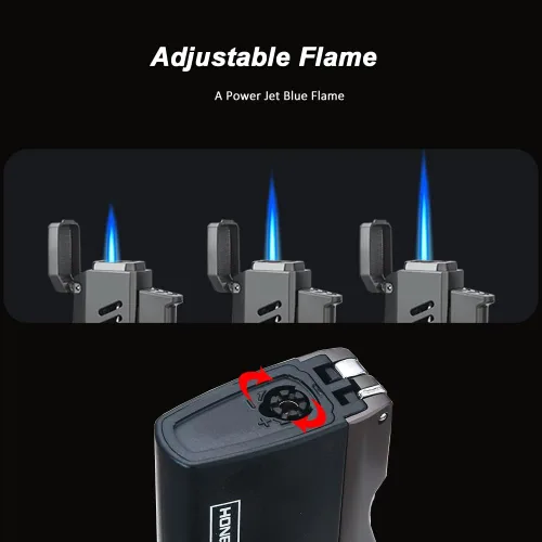 Miniatura 5 de PROMISE Jet Torch - Encendedor de puros, llama ajustable, recargable con butano, para exteriores (gris)