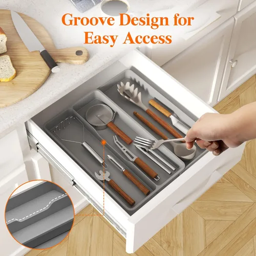 Miniatura 8 de Lifewit Organizador de Cajón para Cubiertos, Organizador Expandible de Utensilios para Cajones de Cocina, Bandeja Ajustable para Cubiertos y Menaje