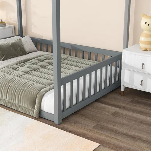 Miniatura 5 de Bellemave Marco de cama con dosel completo, cama Montessori, plataforma con dosel para niños, gris sin listones