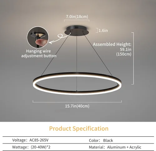 Miniatura 3 de Mikeru Lámpara LED moderna, lámpara colgante de techo con control remoto de 3000 a 6500 K, luz de temperatura de color ajustable para sala de estar