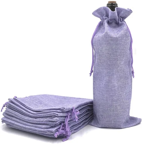 Miniatura 8 de 10 bolsas de vino de arpillera, bolsas de regalo de lino reutilizables con cordón para botellas de licor, bolsas de champán para degustación de Gris