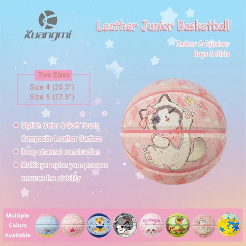 Miniatura 3 de Kuangmi Baloncesto para niños, tamaño juvenil 5 (27.5 pulgadas), tamaño infantil 4 (25.5 pulgadas), para niños y niñas, para interiores