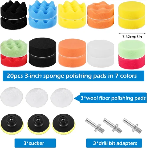 Miniatura 7 de HOTBEST Kit de 29 almohadillas de pulido para automóvil, taladro de espuma de coche de 3 pulgadas, almohadillas de pulido lavables, almohadillas