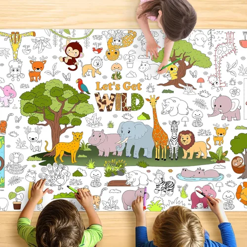 Miniatura 28 de Groovy - Mantel para colorear para niños, póster colorido de 30 x 72 pulgadas con letreros de paz, margarita, diseños retro, perfecto