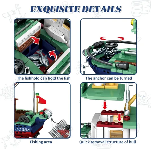Miniatura 4 de Juego de bloques de construcción de barcos de pesca, juego de bloques de construcción de pesca en el mar, juego de juguetes de colección