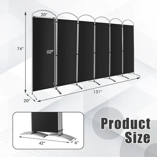 Miniatura 7 de GOFLAME Divisor de habitación de 6 paneles, pantalla de privacidad plegable de 6 pies con marco de metal estable, divisor de pared de tela