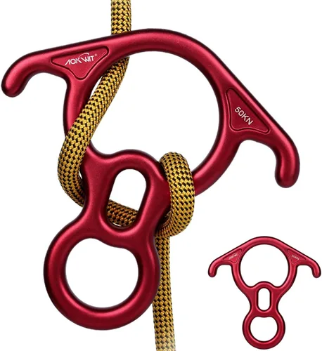 Figura de rescate de 50KN, 8 descender grande con orejas curvadas y engranaje de rappel, dispositivo de seguridad para escalada en roca Peak Rescue