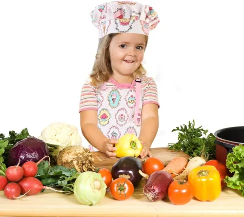 Miniatura 7 de Juego de delantal infantil y gorro de chef, delantales ajustables de algodón para niños con bolsillo grande, lindos para niñas y niños, baberos