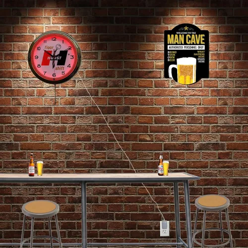 Miniatura 2 de Hurst Floor Shift - Reloj de pared con luz de neón nostálgico para decoración de garaje (16 pulgadas, rojo)